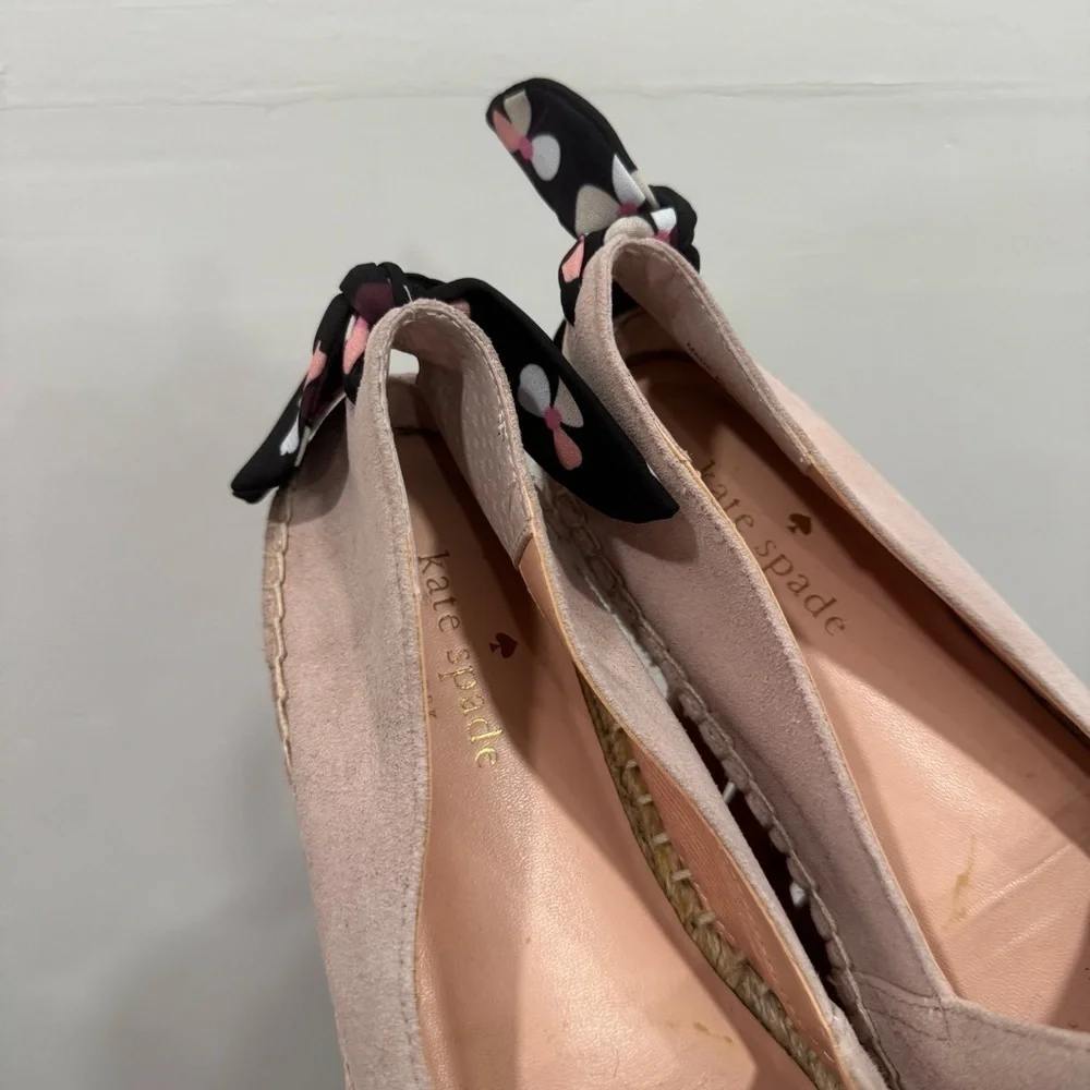 Kate Spade Grayson Espadrille Flats Pink Suede Tie-Back Size 6